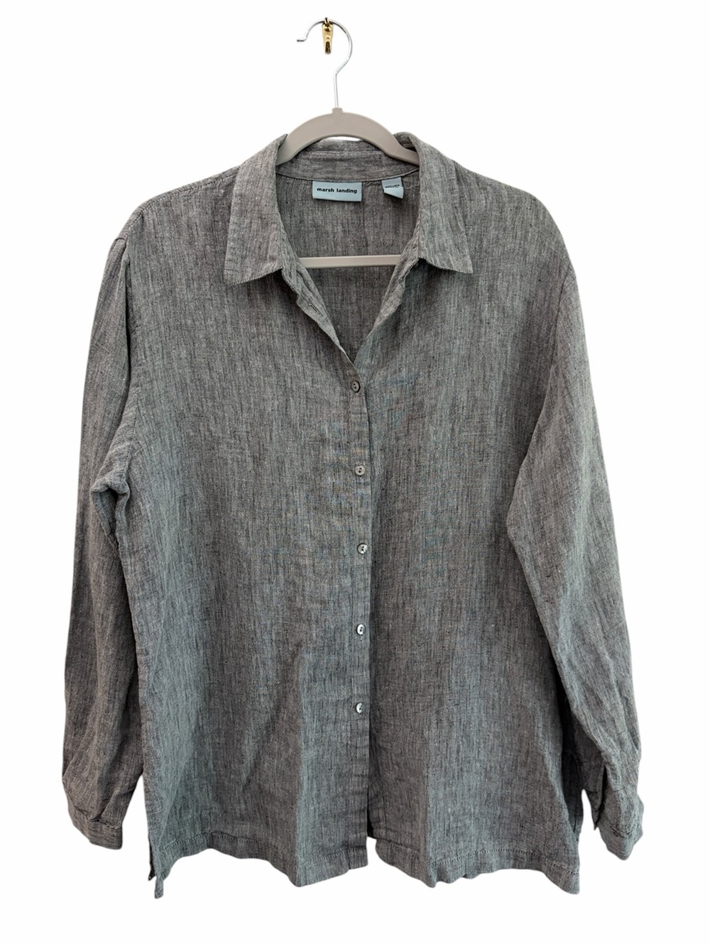 Marsh Landing 100% Linen Slate Gray Relaxed 
Button-Up Shirt Size XL Old Money